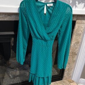Japna Green Wrap Ruffled Cocktail Dress